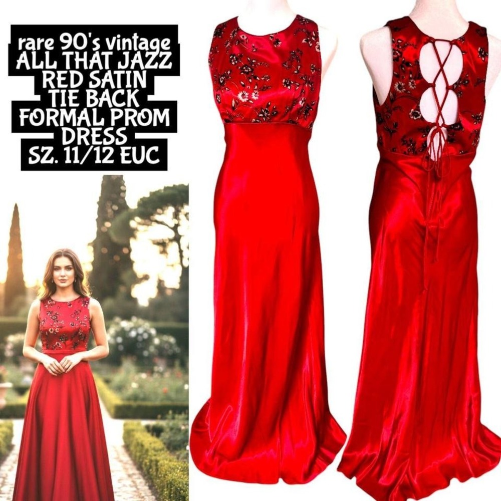🌹 RARE GRAIL 90s Vintage All That Jazz Red Satin Prom Dress - 11/12